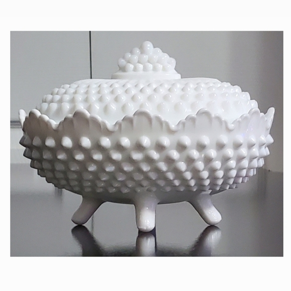 Fenton Other - Vntg Fenton 4-Toed Hobnail Milk Glass Lidded 6 3/4" Dish